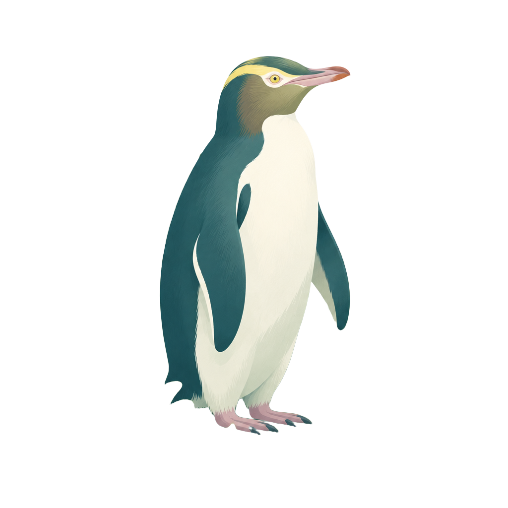 Ilustracja pingwina żółtookiego hoiho